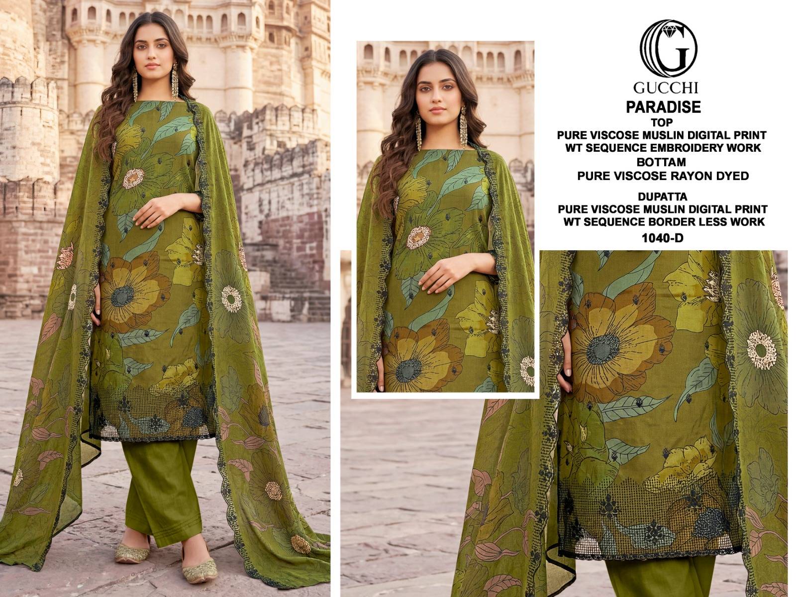 PARADISE VOL 1040 SERIES BY GUCCHI Stylish Beautiful Colourful Pure Viscose Muslin Dresses At Wholesale Price